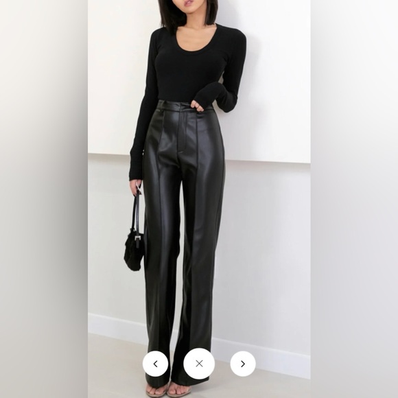 Commense Pants - High-Rise Faux Leather Wide-Leg Pants - Black